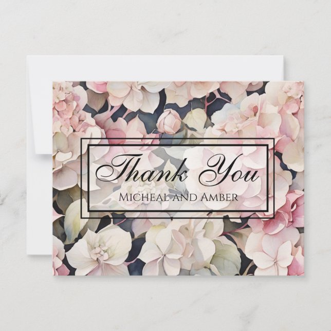 Carte De Remerciements Elégante sauge rose aquarelle hydrangée florale (Devant)
