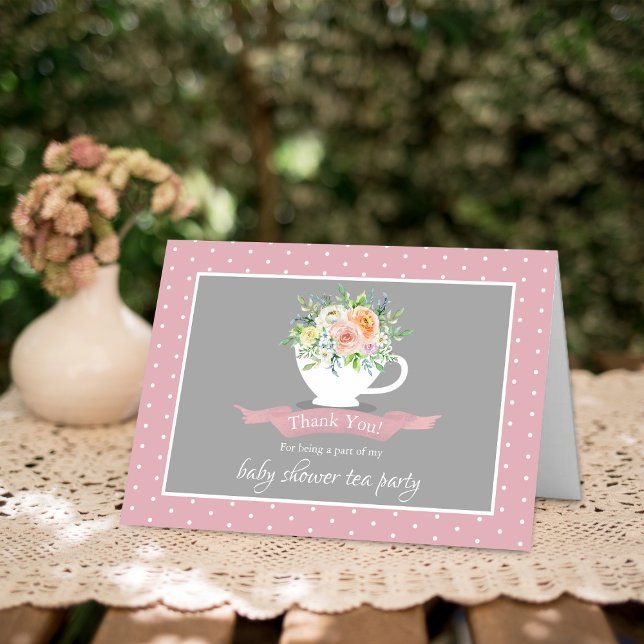 Carte De Remerciements Elégante Teacup Floral Teacup Baby shower Tea Part (Créateur téléchargé)