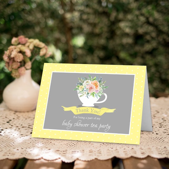 Carte De Remerciements Elégante Teacup Floral Teacup Baby shower Tea Part (Créateur téléchargé)