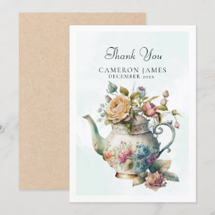 Carte De Remerciements Elégante Teapot Aquarelle Floral Tea Party
