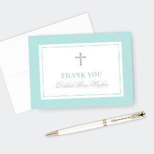 Carte De Remerciements Élégante Turquoise Argent Première communion fille