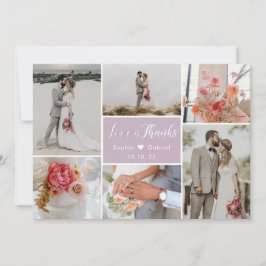 Carte De Remerciements Élégante typographie 6 Photo Collage Lilac Mariage