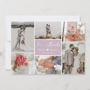 Carte De Remerciements Élégante typographie 6 Photo Collage Lilac Mariage
