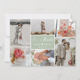 Carte De Remerciements Élégante typographie 6 Photo Collage Mariage