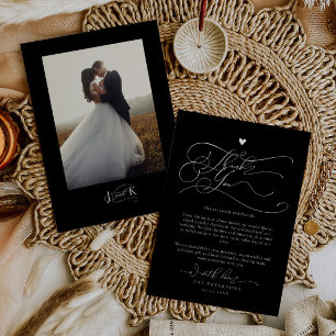 Carte De Remerciements Élégante typographie de script Mariage noir