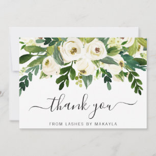 Carte De Remerciements Élégante verdure Affaires Blanc Floral