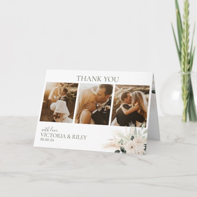 Carte De Remerciements Élégante verdure Blanc Floral Mariage (Devant)