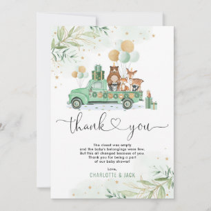 Carte De Remerciements Élégante verdure Gold Woodland Forest Bébés animau