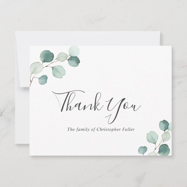 Carte De Remerciements Élégante verdure Rustique Eucalyptus Sympathie (Devant)