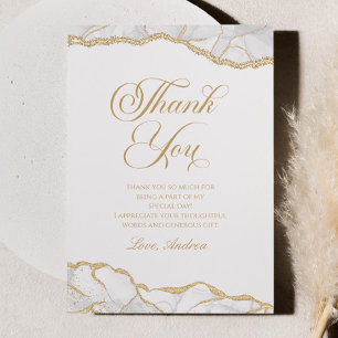 Carte De Remerciements Elégante White Gold Agate Anniversaire