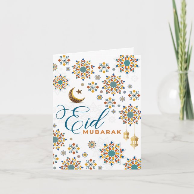 Carte De Remerciements Élégantes étoiles de la lune de l'Aïd Moubarak (Devant)