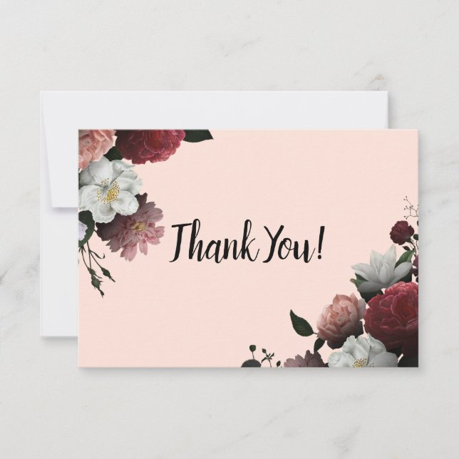Carte De Remerciements Élégantes fleurs bordeaux et roses (Devant)