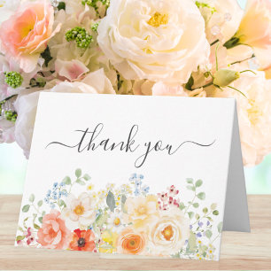 Carte De Remerciements Élégantes fleurs ensoleillées aquarelles pliées fl