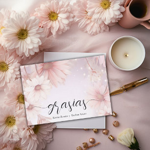 Carte De Remerciements Elegantes flores de margarita rosa