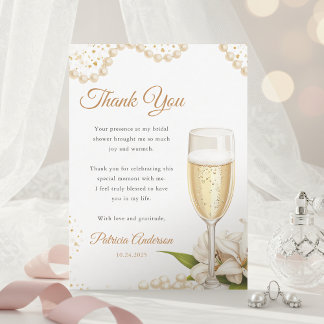 Carte De Remerciements Élégantes Perles & Prosecco Fête de Mariage Aquare