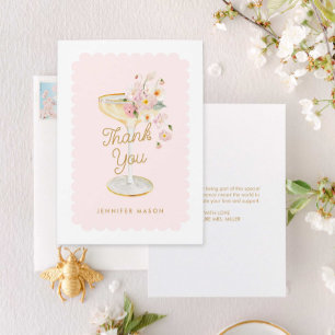 Carte De Remerciements Élégantes Pétales et Prosecco Baby Shower de Marié
