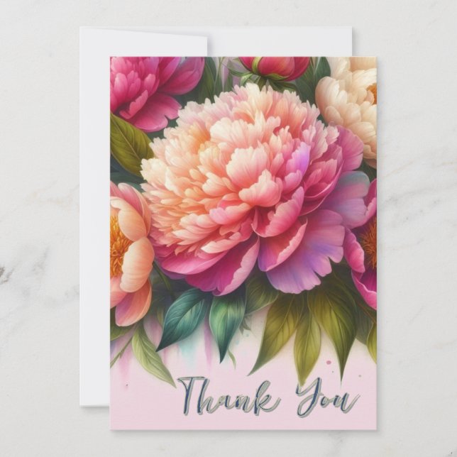 Carte De Remerciements Élégantes pivoines rose floral cadeau (Devant)