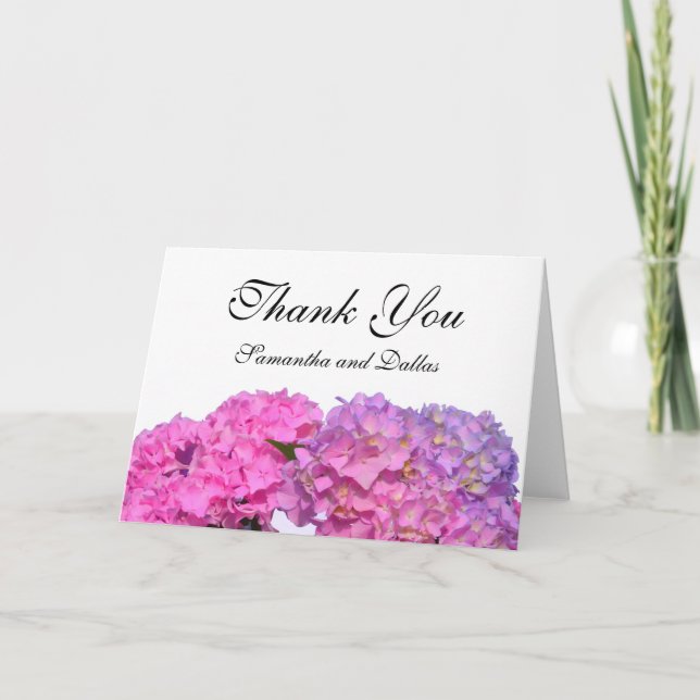 Carte De Remerciements Élégants hortensias floraux roses violets (Devant)