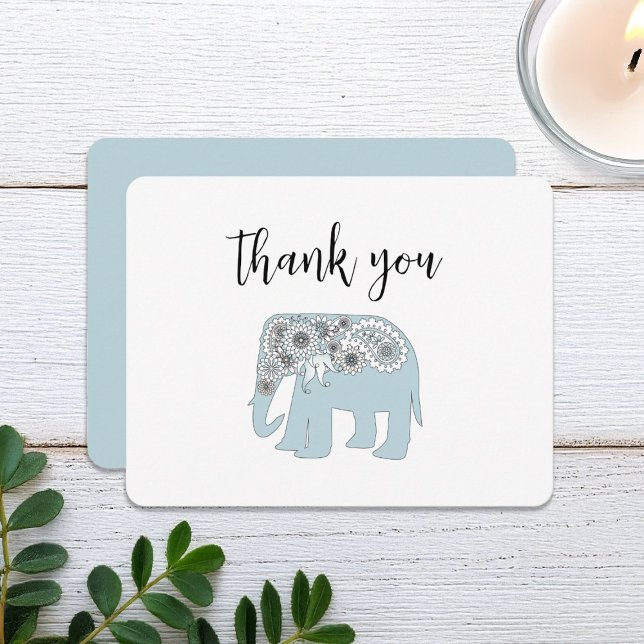 Carte De Remerciements Éléphant à motifs Paisley Bleu Personnalisé (Créateur téléchargé)