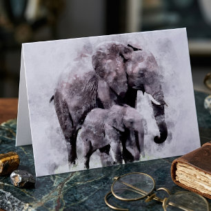 Carte De Remerciements Eléphant africain avec aquarelle de veau