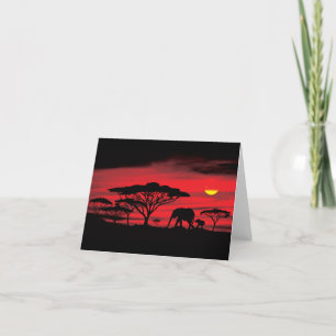 Carte De Remerciements Eléphant africain et coucher de soleil du Serenget