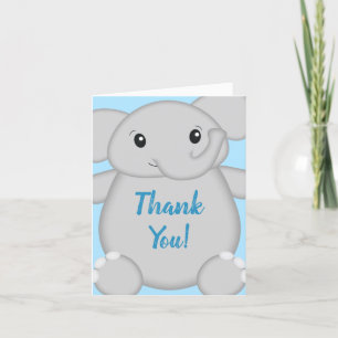 Carte De Remerciements Elephant Baby shower Safari Blue Boy