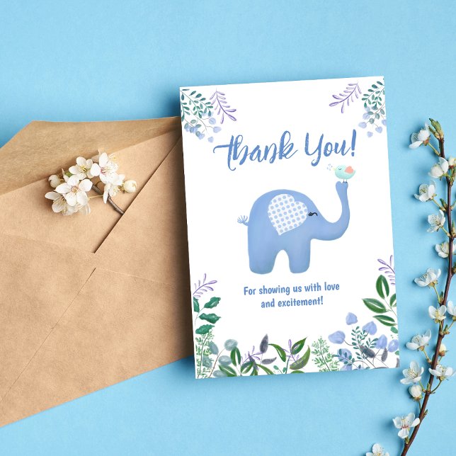 Carte De Remerciements Eléphant Bébé Avec Chanson Baby shower Oiseau (Créateur téléchargé)