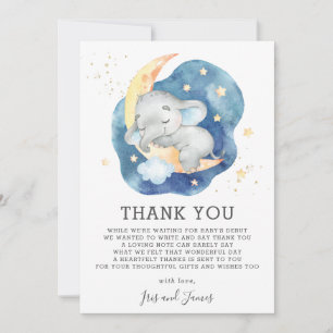 Carte De Remerciements Éléphant Bébé Dormant Étincelle Étoile Douce Pluie
