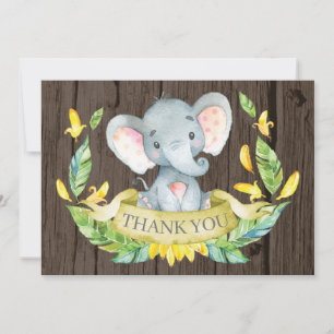 Carte De Remerciements Éléphant Bébé Mignon Rustique Jaune et Gris