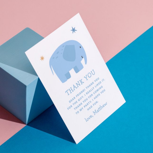 Carte De Remerciements Éléphant Bleu | Anniversaire Enfants Safari Jungle (Créateur téléchargé)