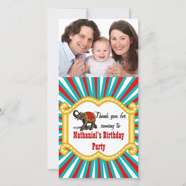 Carte De Remerciements Elephant Circus Frame Enfants Garçons fête d'anniv (Devant)
