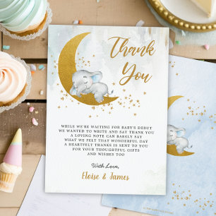 Carte De Remerciements Eléphant floral bleu au-dessus du Baby shower de l