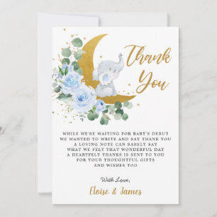 Carte De Remerciements Eléphant floral bleu au-dessus du Baby shower de l