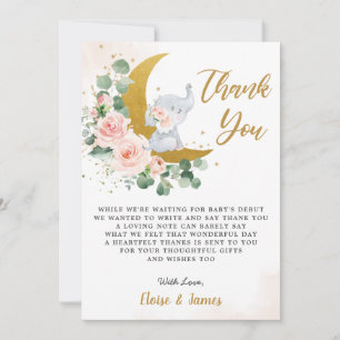 Carte De Remerciements Eléphant floral clair au-dessus du Baby shower de 