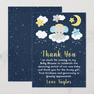 Carte De Remerciements Eléphant Jaune et Baby shower de marine