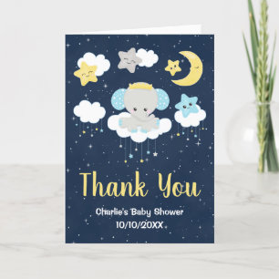 Carte De Remerciements Eléphant Jaune et Baby shower de marine