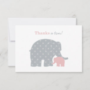 Carte De Remerciements Éléphant Mère Bébé Fille Rose Points Gris