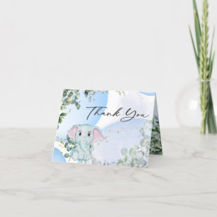 Carte De Remerciements Eléphant mignon avec Baby shower de bulle Eucalypt
