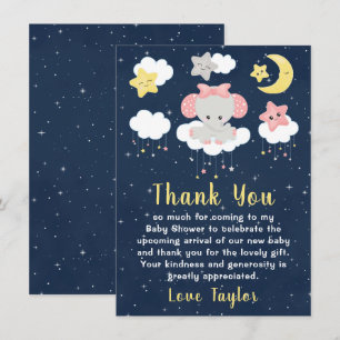 Carte De Remerciements Elephant rose et Baby shower de marine