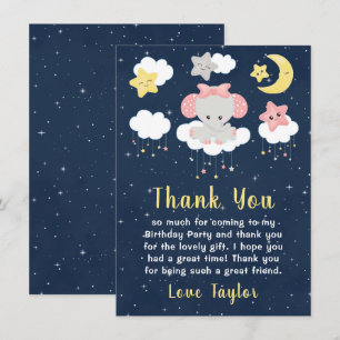 Carte De Remerciements Elephant rose et la fête d'anniversaire de la Mari