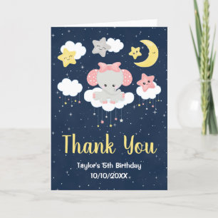 Carte De Remerciements Elephant rose et la fête d'anniversaire de la Mari