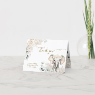 Carte De Remerciements Eléphant Roses Blanches Boho Pampas Baby Girl Douc