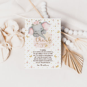 Carte De Remerciements Eléphant Sleepy Cute Baby Girl Douche
