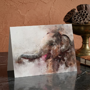 Carte De Remerciements Éléphanteau asiatique mignon et joueur, aquarelle