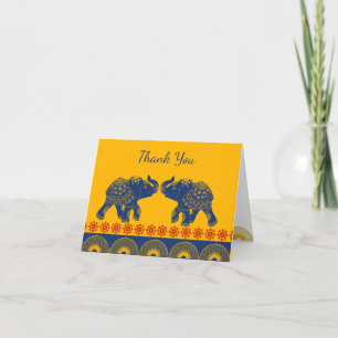 Carte De Remerciements Eléphants à thème indiens en Mariage bleu royal