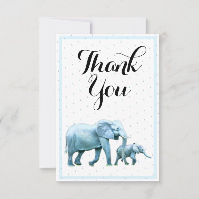 Carte De Remerciements Éléphants Garçons Bébés Mignons et Bleus Baby Show (Devant)