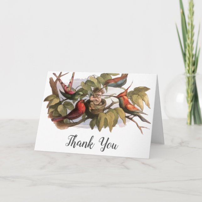 Carte De Remerciements Elfe des bois dans le nid : Antique Oiseau Sprite  (Devant)