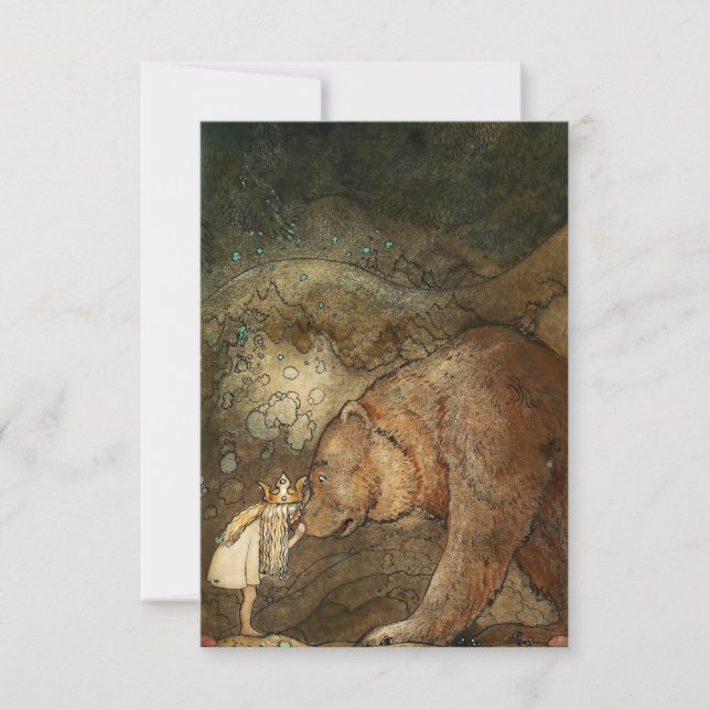 Carte De Remerciements "Elle a embrassé l'ours" par John Bauer (Devant)