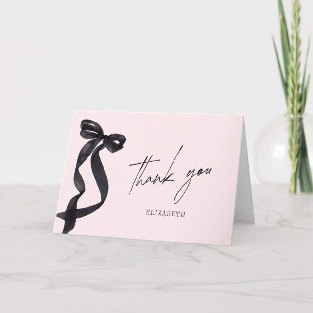 Carte De Remerciements Elle Attache le Nœud Bow Réception de Mariage (Devant)