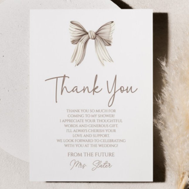 Carte De Remerciements Elle Noue Le Nœud Blanc Cadeau Mariage (Créateur téléchargé)